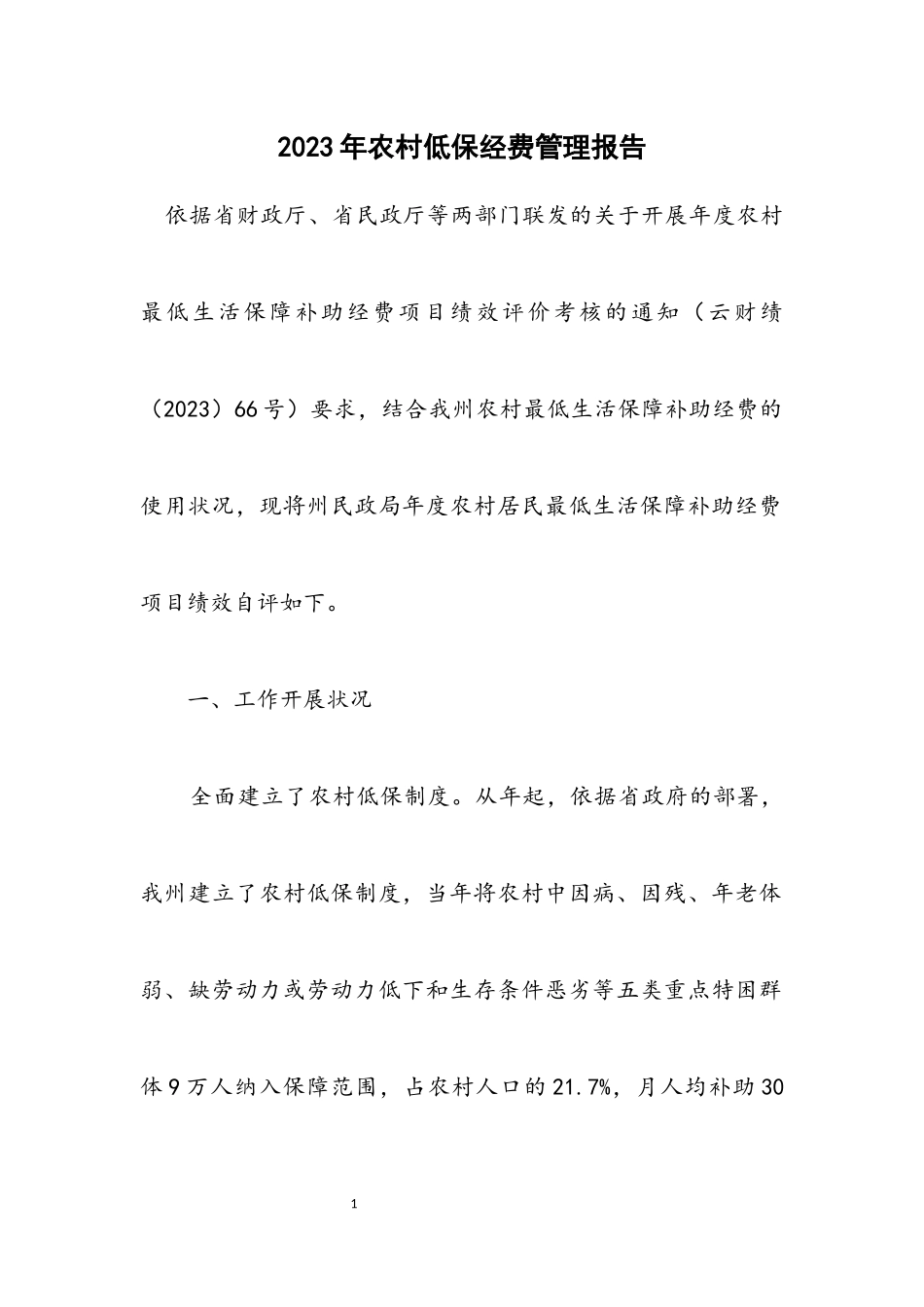 2023年农村低保经费管理报告.docx_第1页