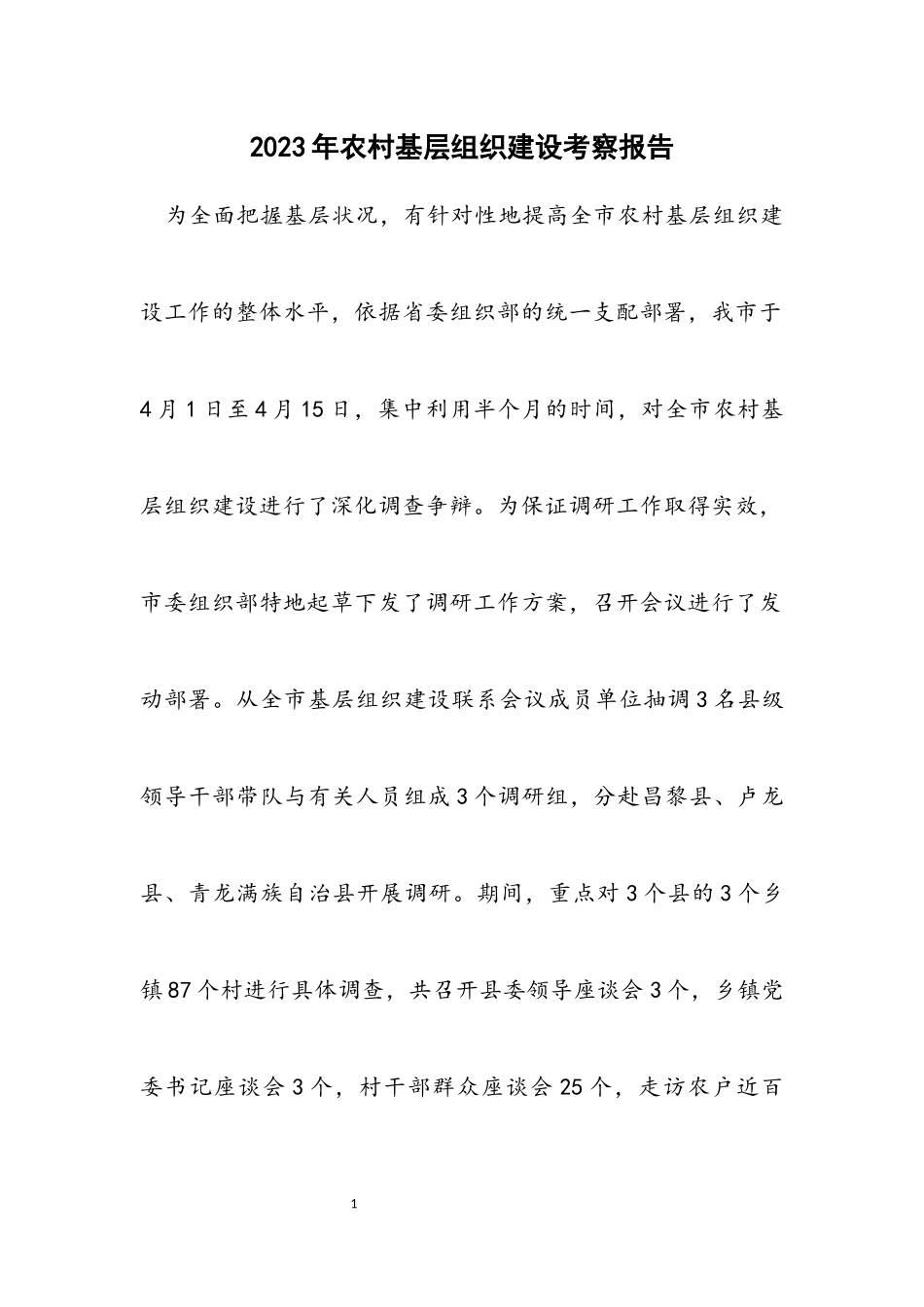 2023年农村基层组织建设考察报告.docx_第1页