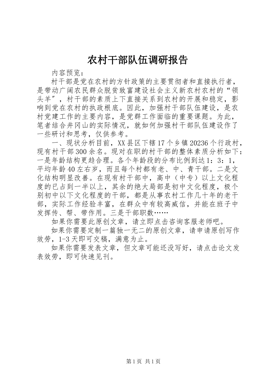 2023年农村干部队伍调研报告.docx_第1页