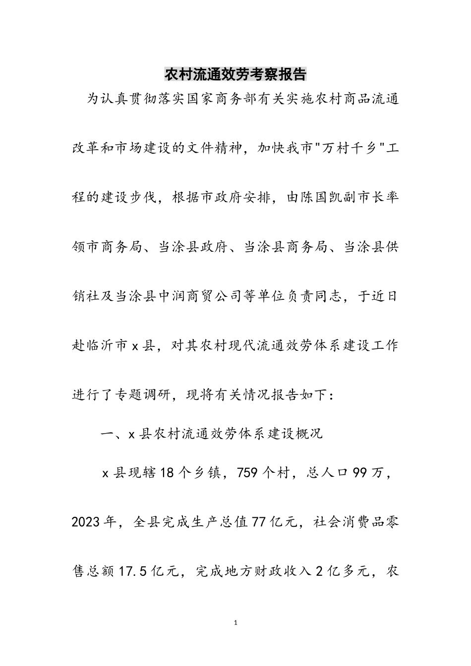 2023年农村流通服务考察报告范文.doc_第1页