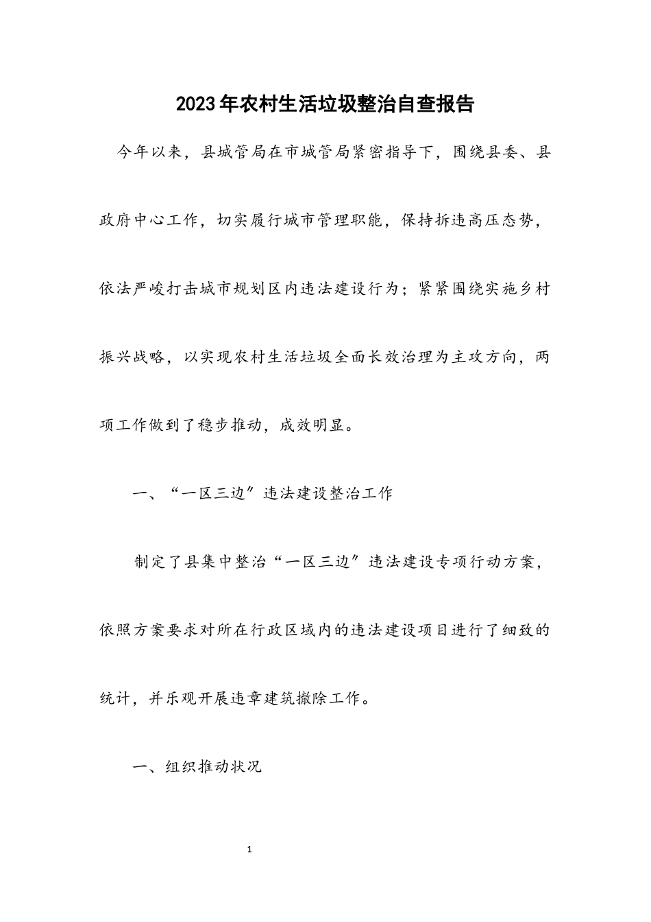 2023年农村生活垃圾整治自查报告.docx_第1页