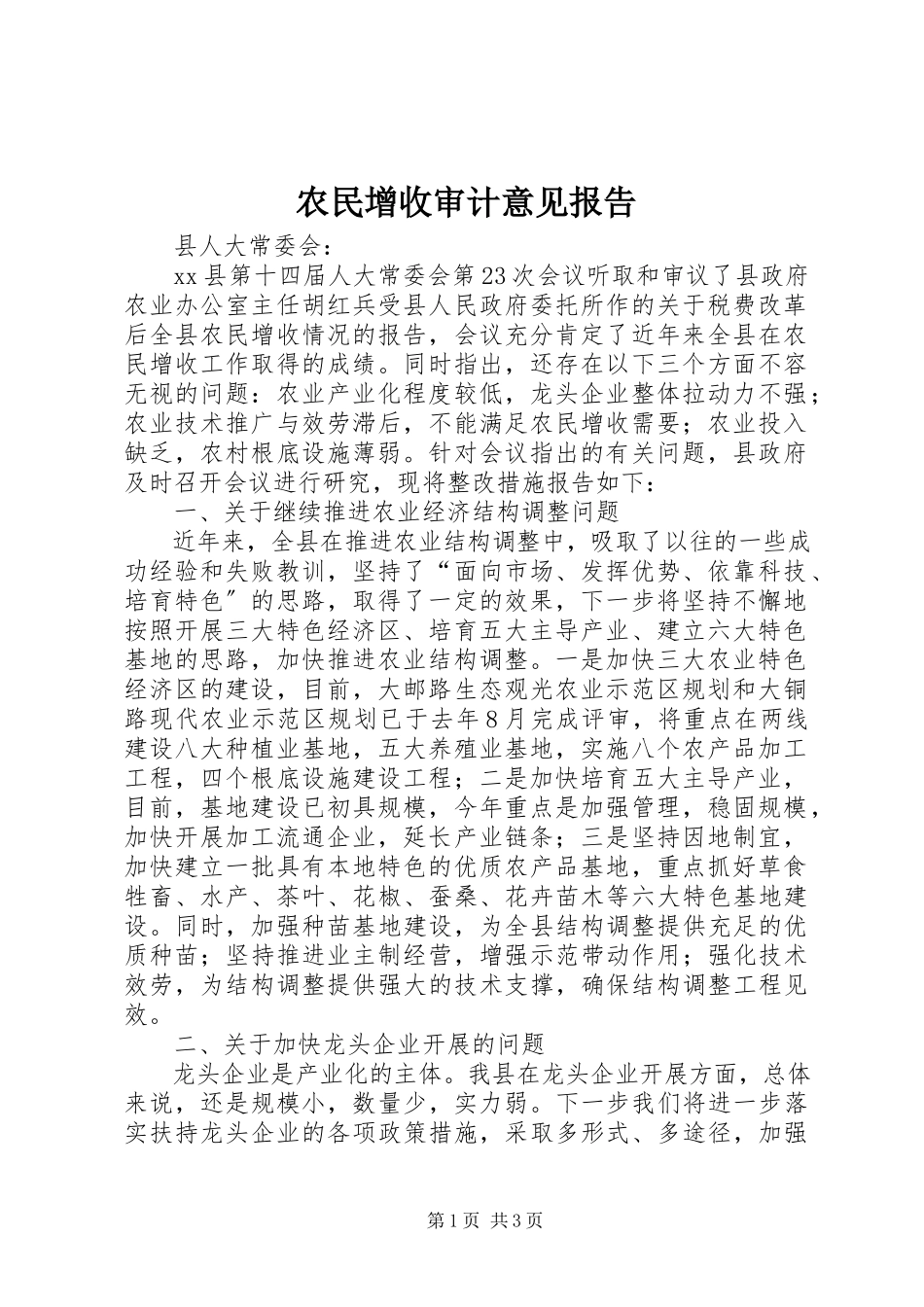 2023年农民增收审计意见报告.docx_第1页