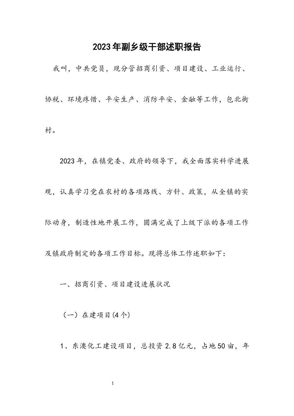 2023年副乡级干部述职报告.docx_第1页