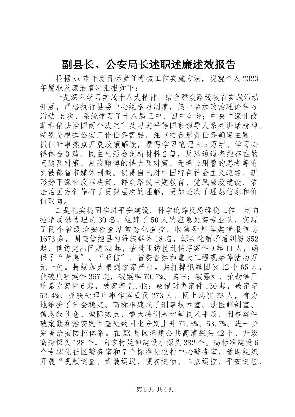 2023年副县长、公安局长述职述廉述效报告.docx_第1页