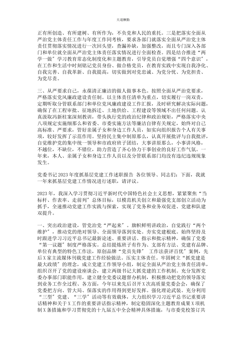 2023年副市长落实全面从严治党主体责任情况报告＆党委书记度抓基层党建工作述职报告范文.docx_第2页