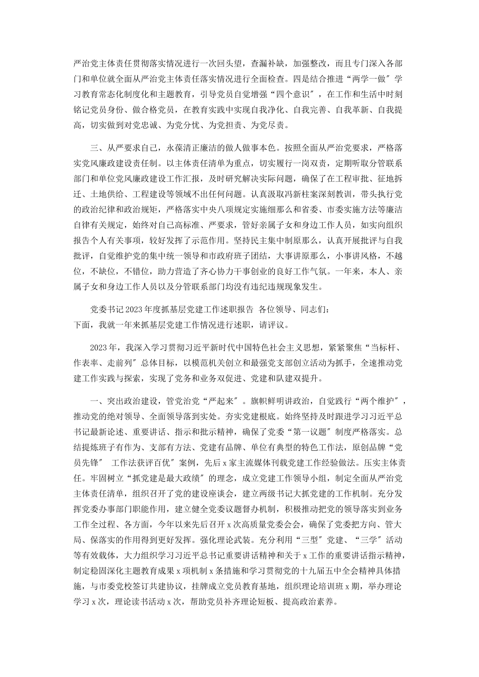 2023年副市长落实全面从严治党主体责任情况报告＆党委书记度抓基层党建工作述职报告.docx_第2页