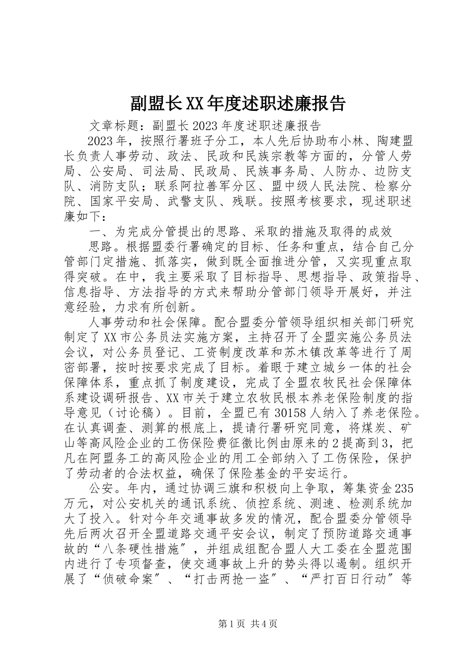 2023年副盟长某年度述职述廉报告.docx_第1页