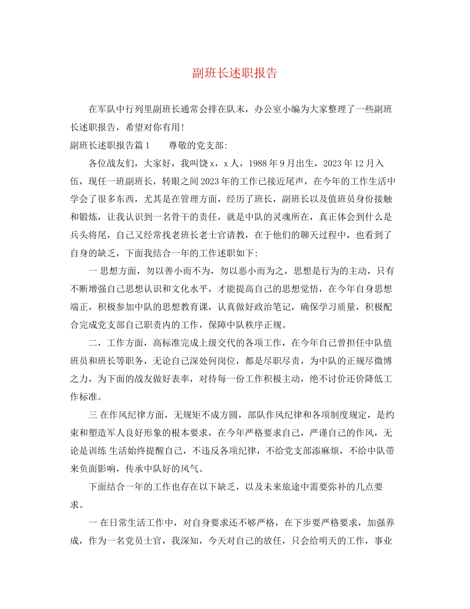 2023年副班长述职报告.docx_第1页