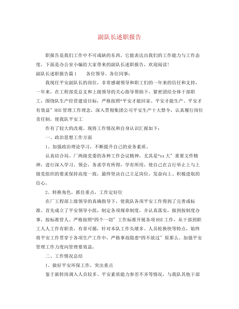 2023年副队长述职报告.docx_第1页