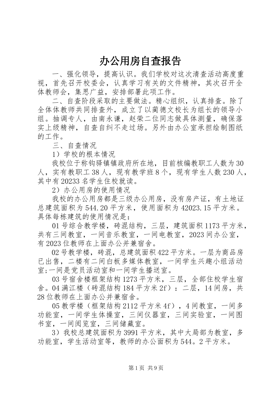 2023年办公用房自查报告新编.docx_第1页