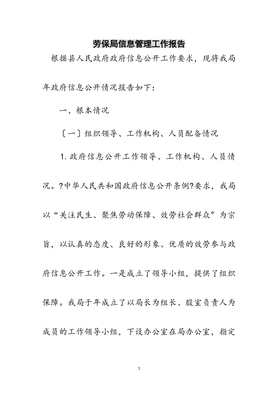 2023年劳保局信息管理工作报告范文.doc_第1页