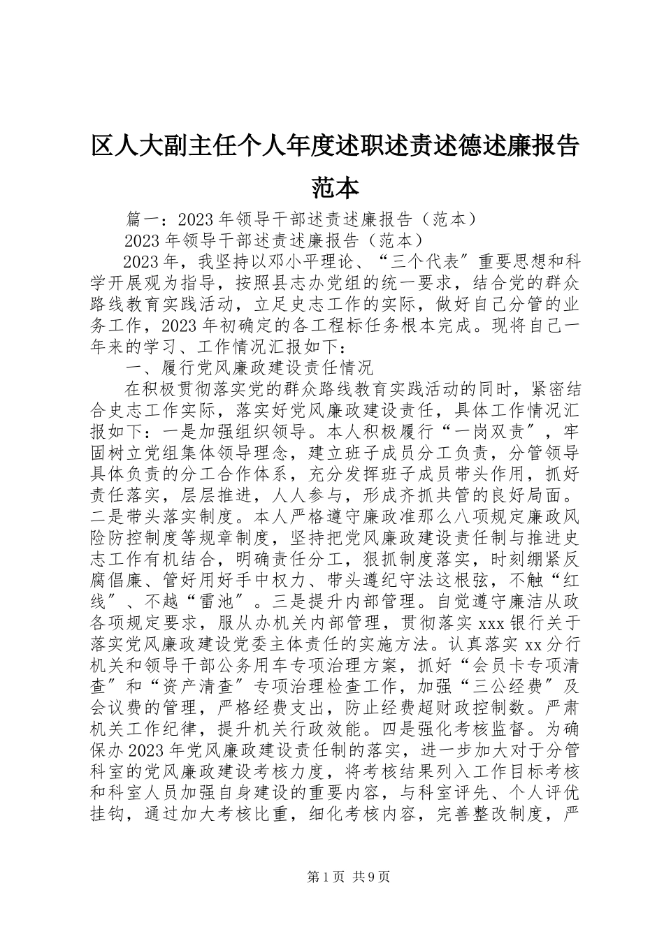 2023年区人大副主任个人年度述职述责述德述廉报告范本.docx_第1页