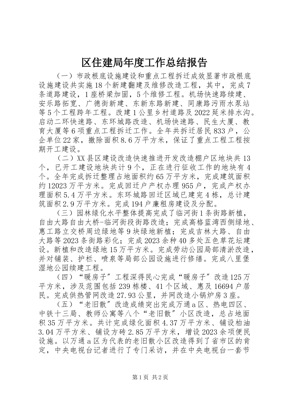 2023年区住建局年度工作总结报告.docx_第1页