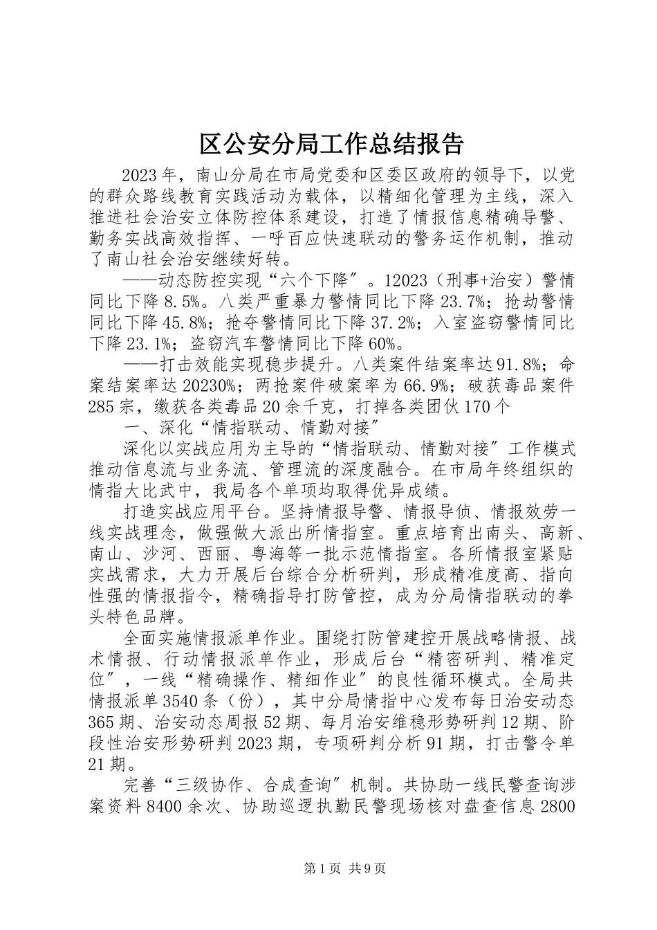 2023年区公安分局工作总结报告.docx_第1页