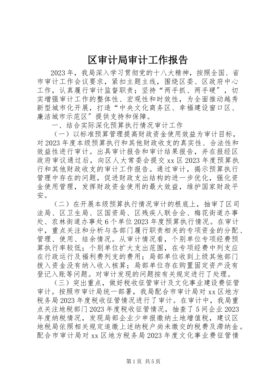 2023年区审计局审计工作报告.docx_第1页