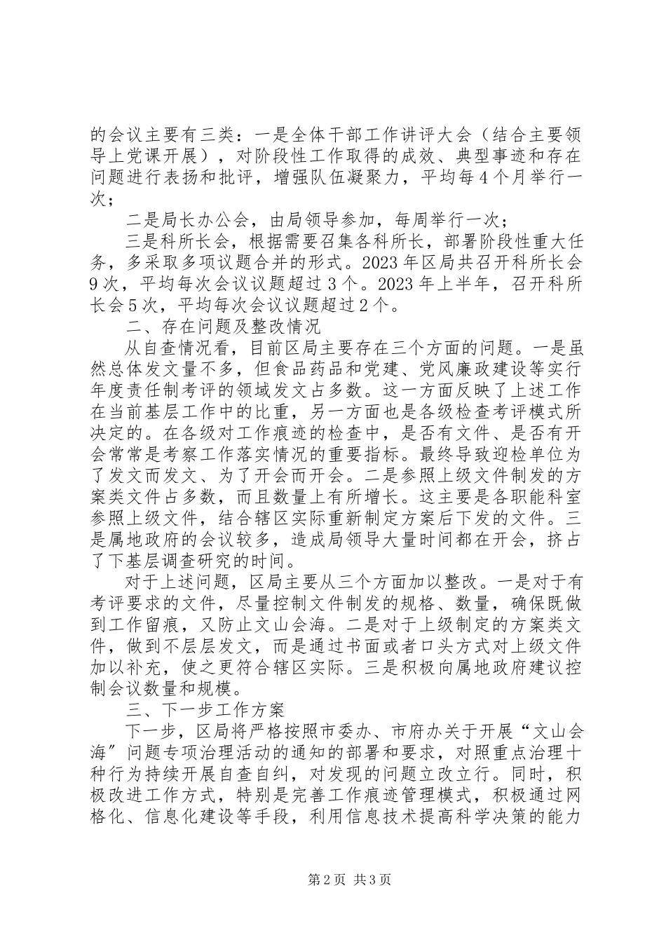 2023年区局“文山会海”问题　　专项治理活动自查自纠情况报告.docx_第2页