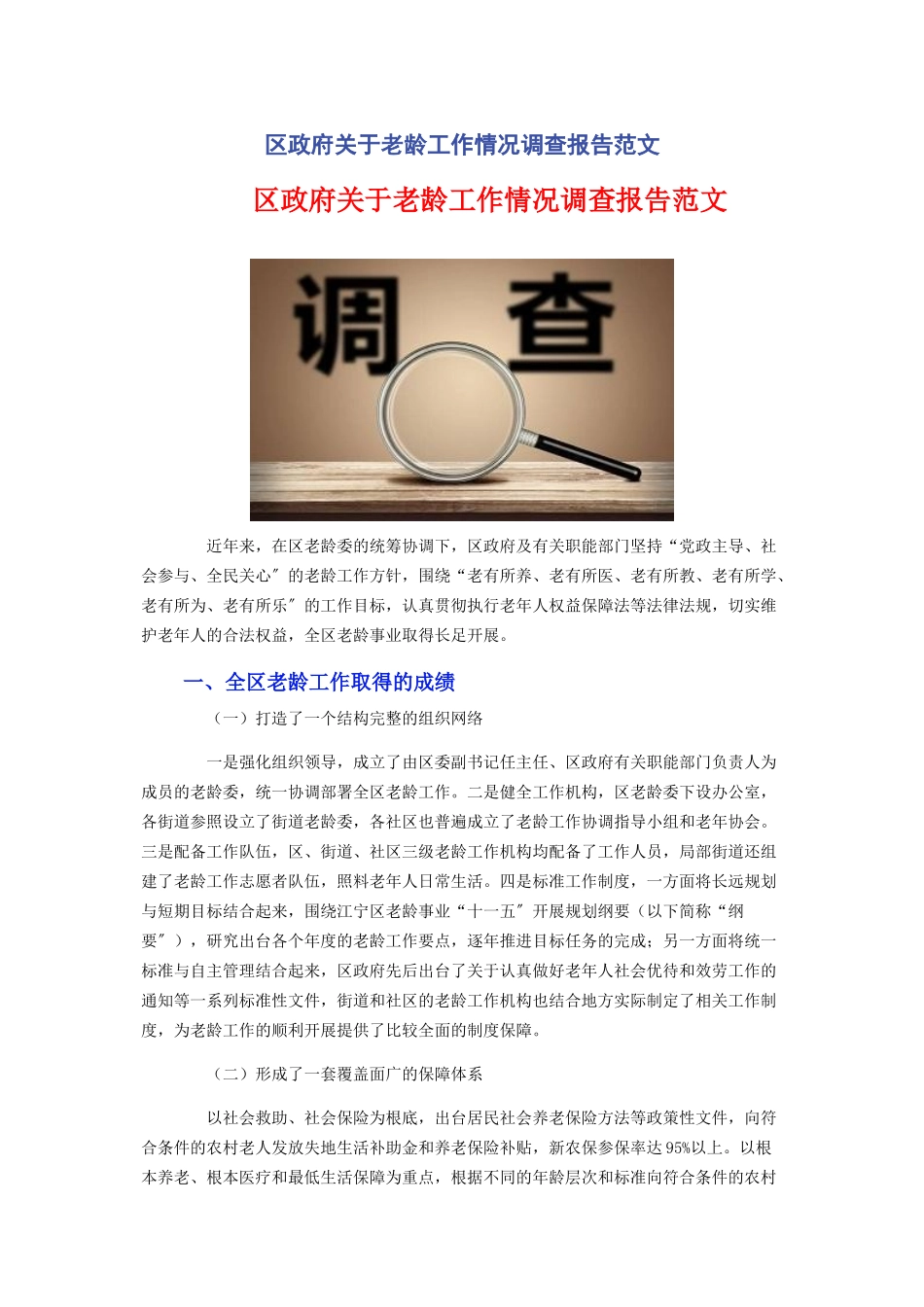 2023年区政府老龄工作情况调查报告.docx_第1页