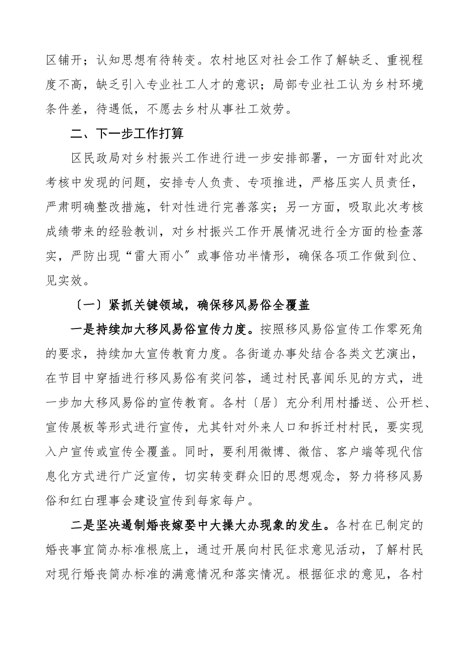 2023年区民政局乡村振兴工作汇报存在问题原因打算工作总结报告.docx_第2页