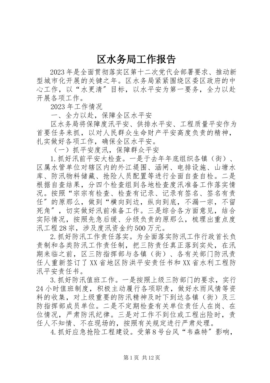 2023年区水务局工作报告.docx_第1页