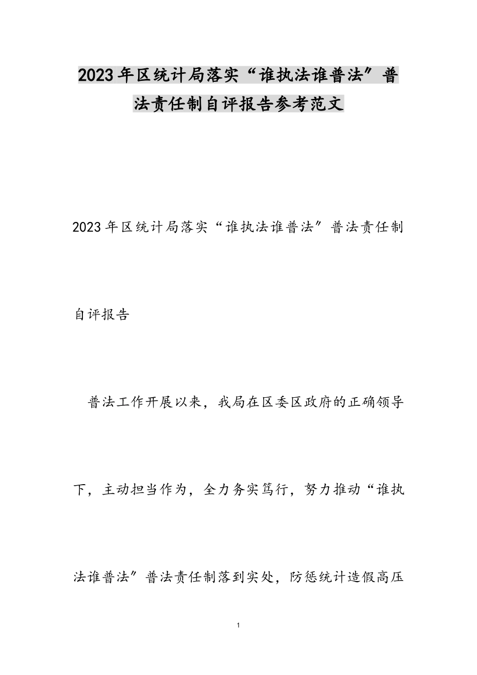 2023年区统计局落实“谁执法谁普法”普法责任制自评报告.doc_第1页