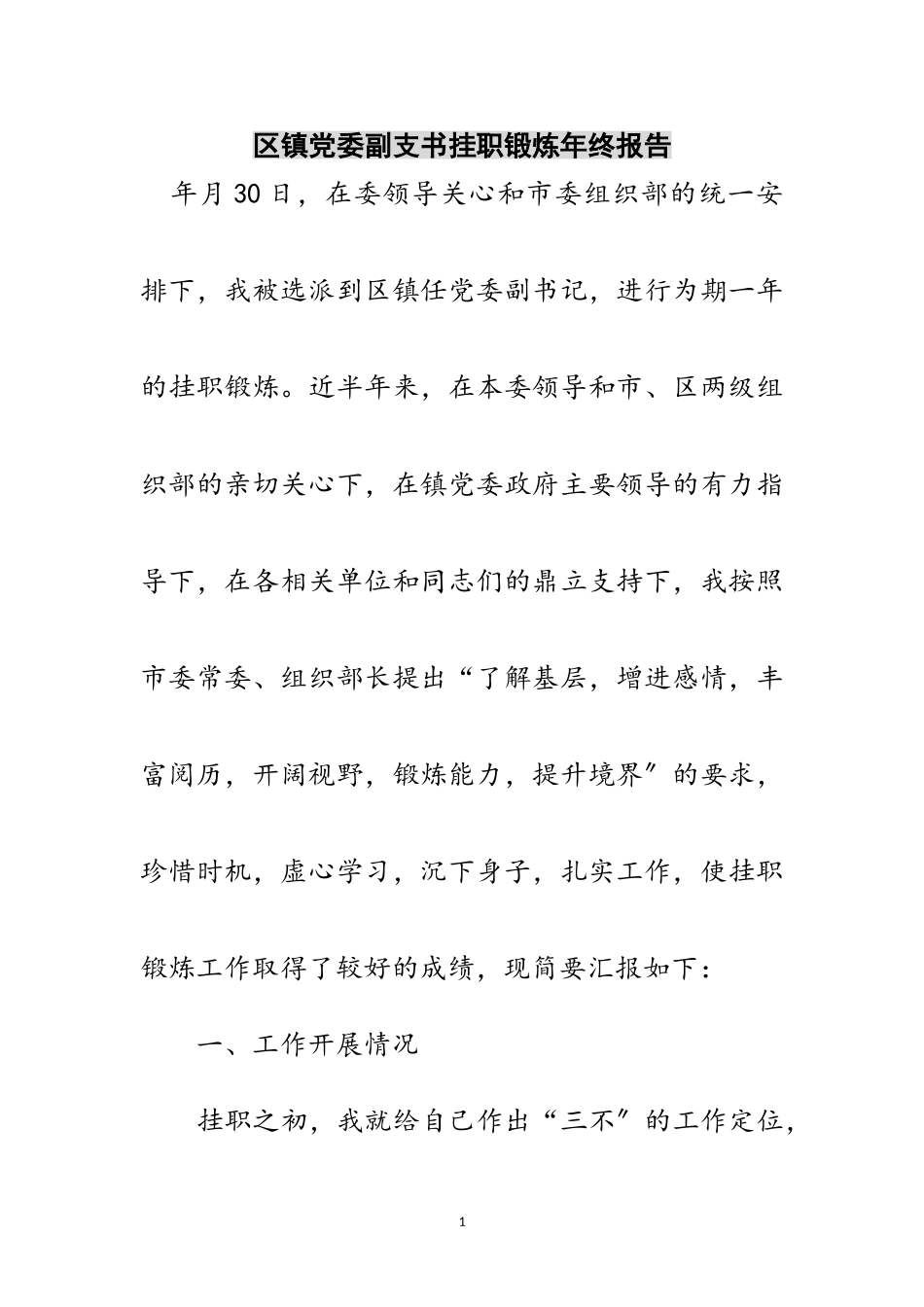 2023年区镇党委副支书挂职锻炼年终报告范文.doc_第1页