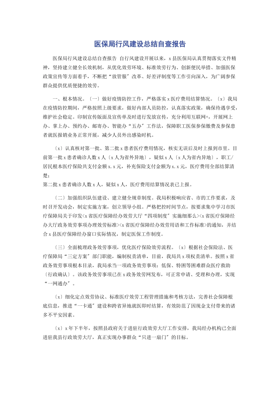 2023年医保局行风建设总结自查报告.docx_第1页