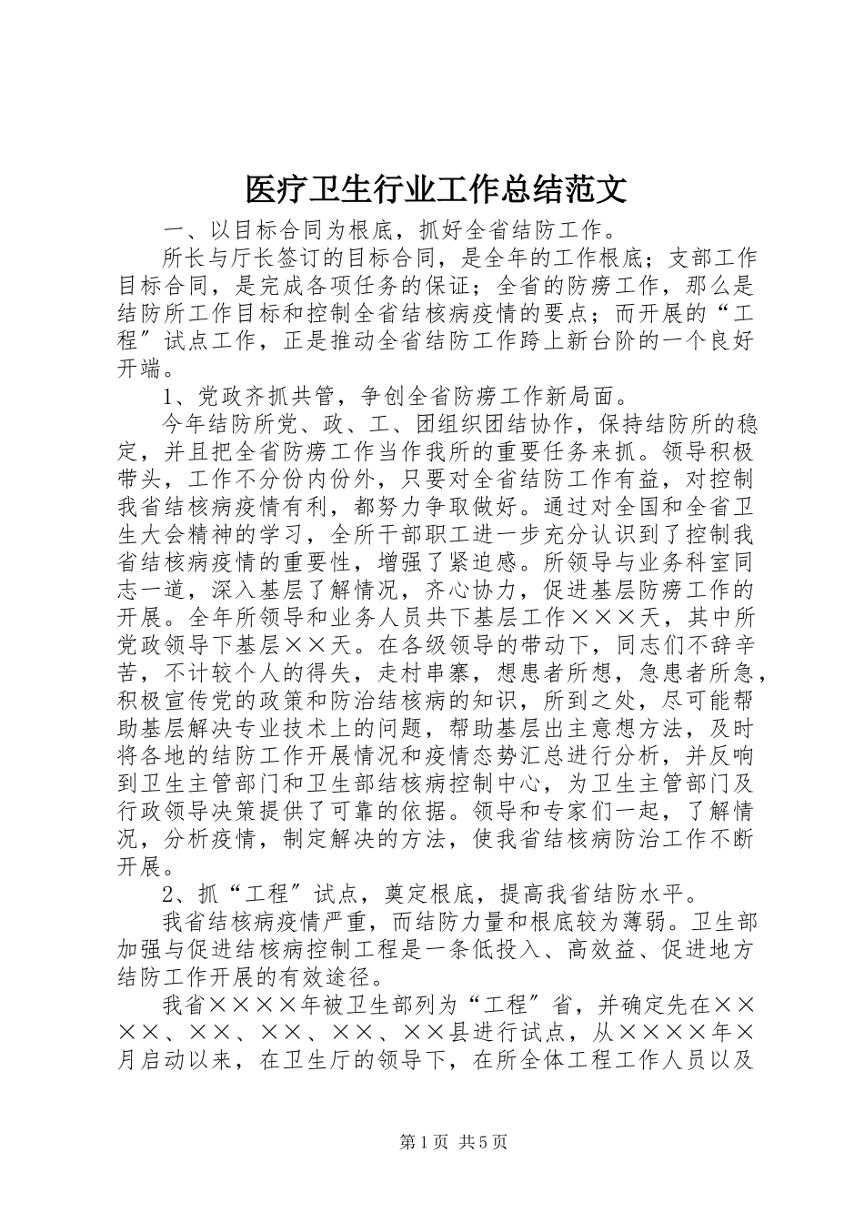 2023年医疗卫生行业工作总结.docx_第1页