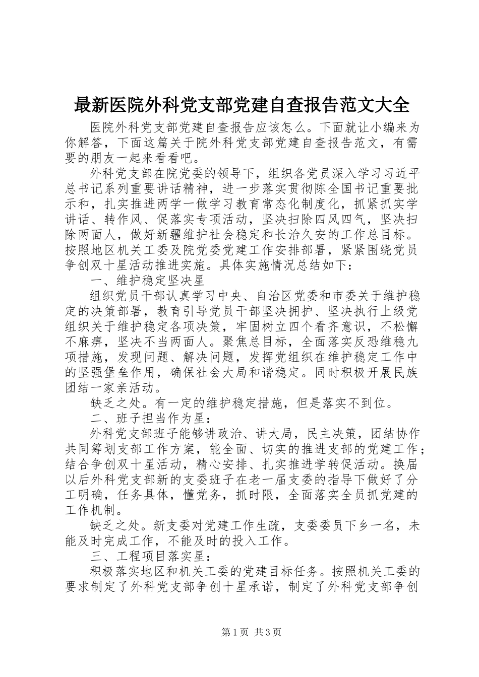 2023年医院外科党支部党建自查报告范文大全.docx_第1页