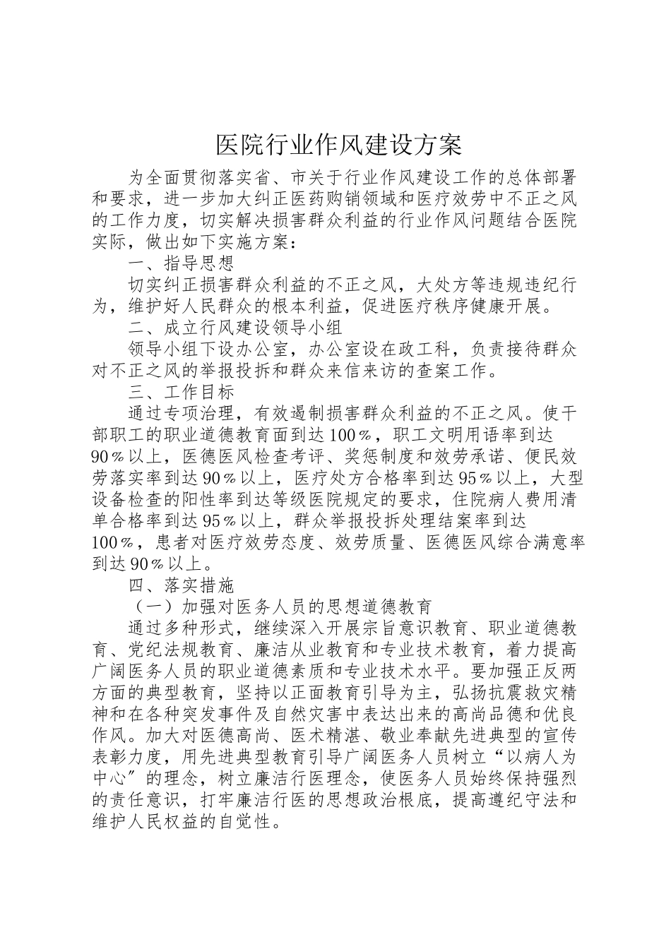 2023年医院行业作风建设方案.doc_第1页