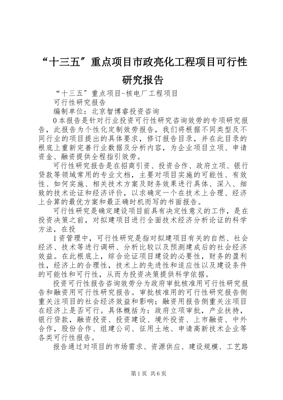 2023年十三五重点项目市政亮化工程项目可行性研究报告.docx_第1页