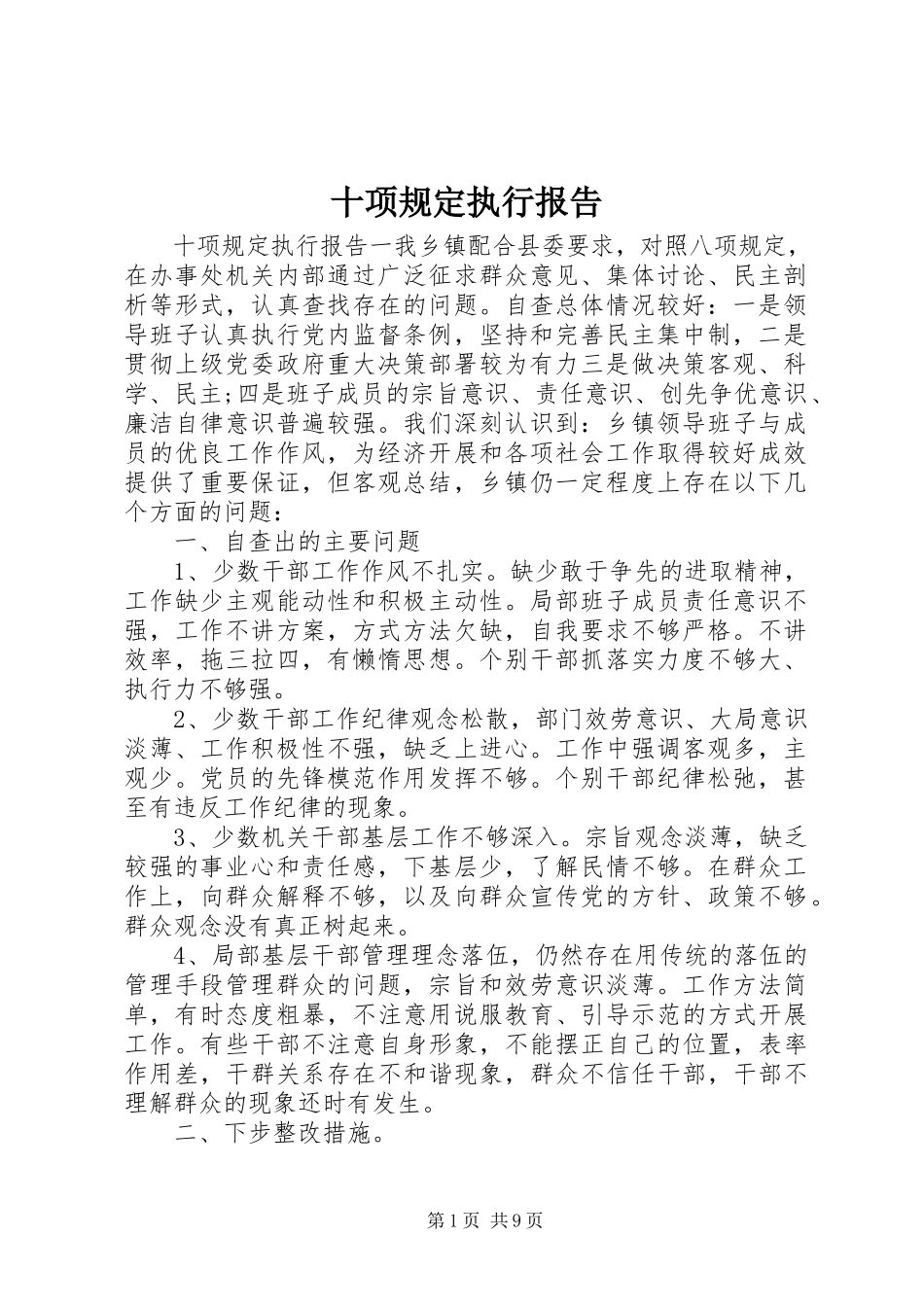 2023年十项规定执行报告.docx_第1页