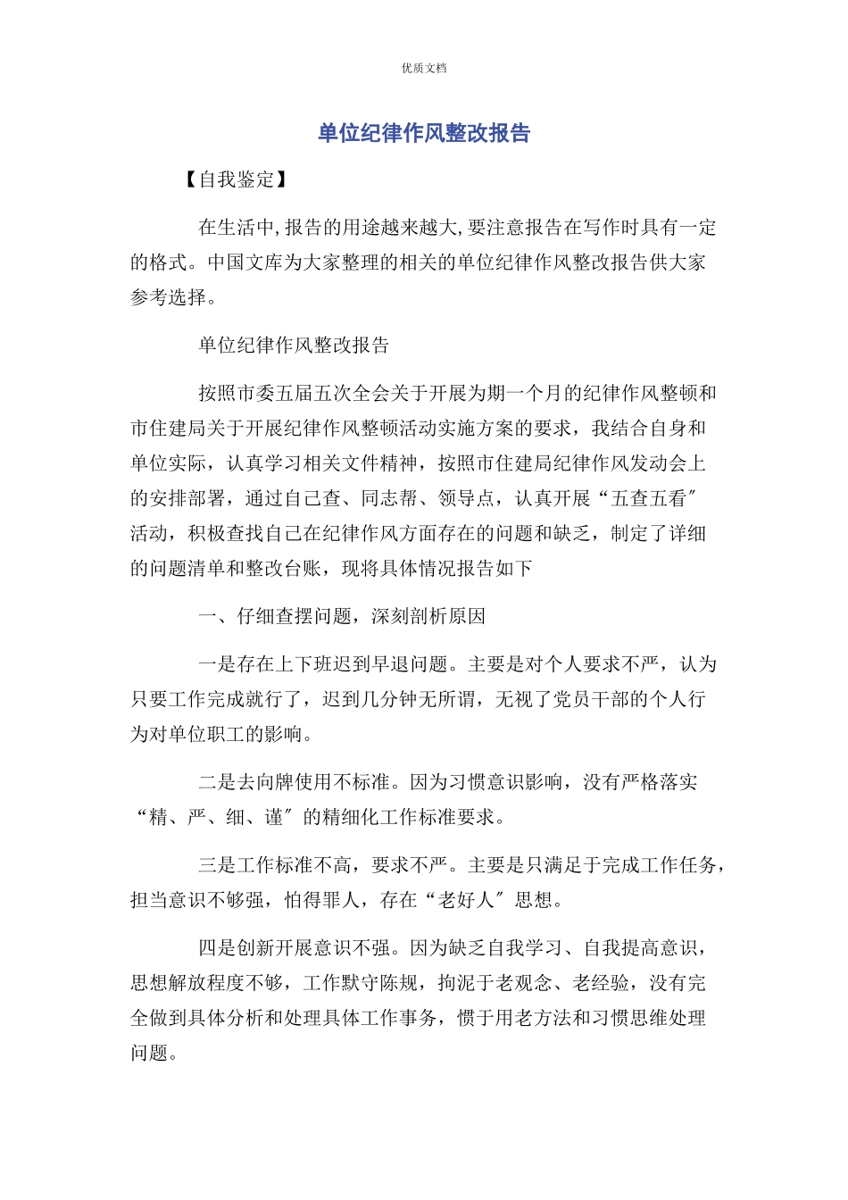 2023年单位纪律作风整改报告.docx_第1页