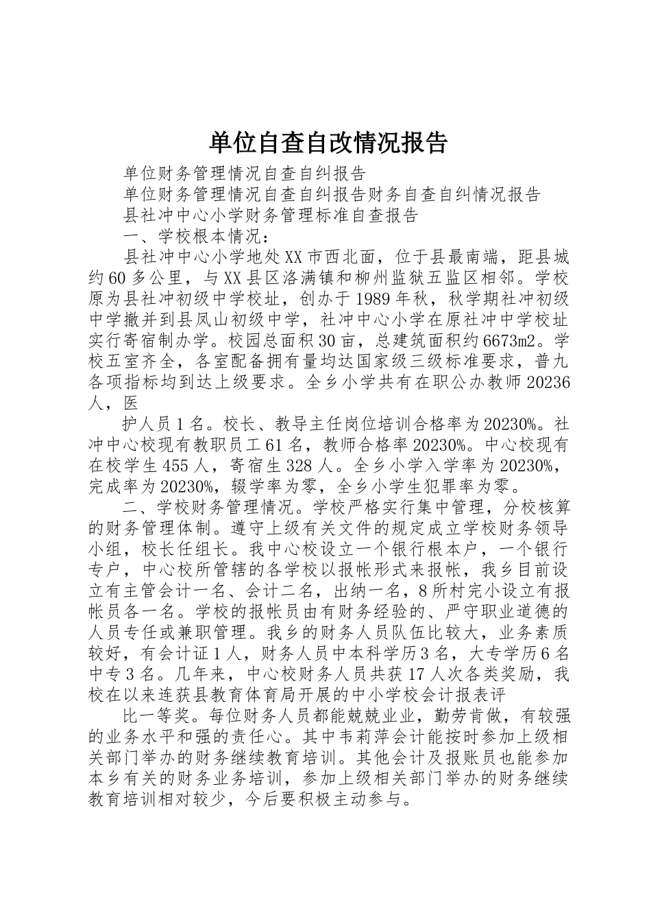 2023年单位自查自改情况报告.docx_第1页