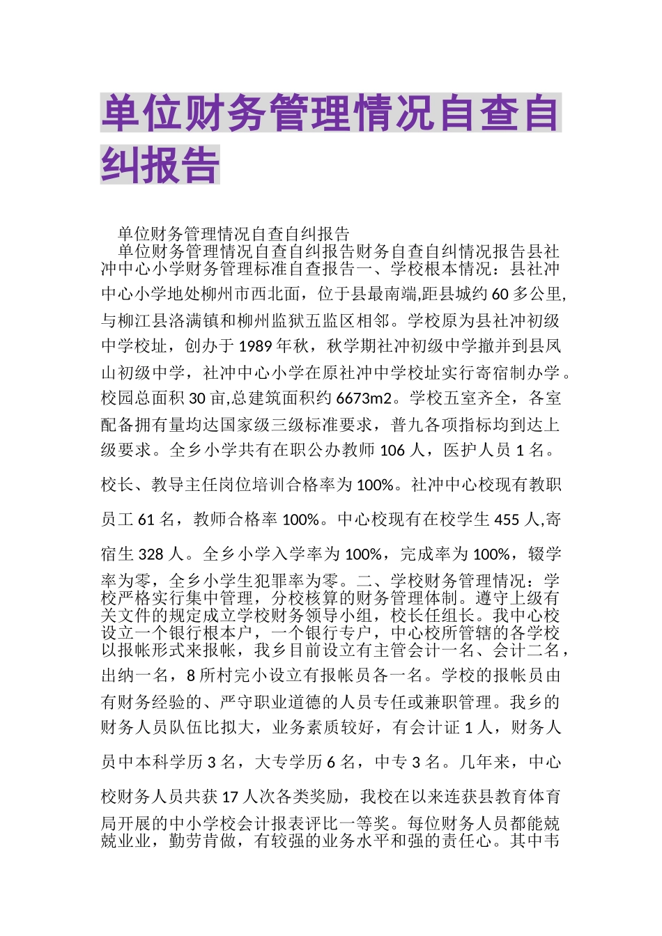 2023年单位财务管理情况自查自纠报告.doc_第1页