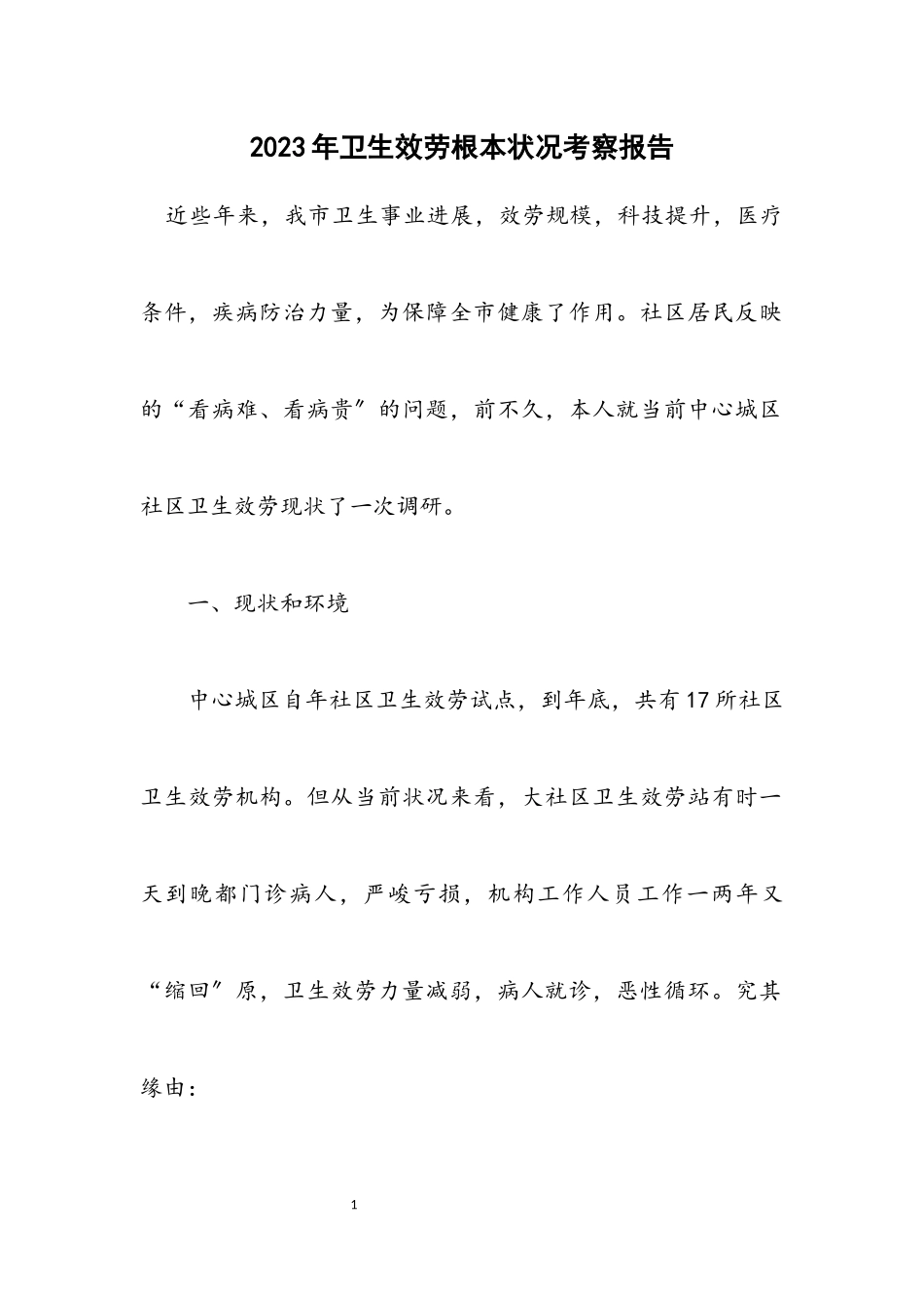 2023年卫生服务基本情况考察报告.docx_第1页