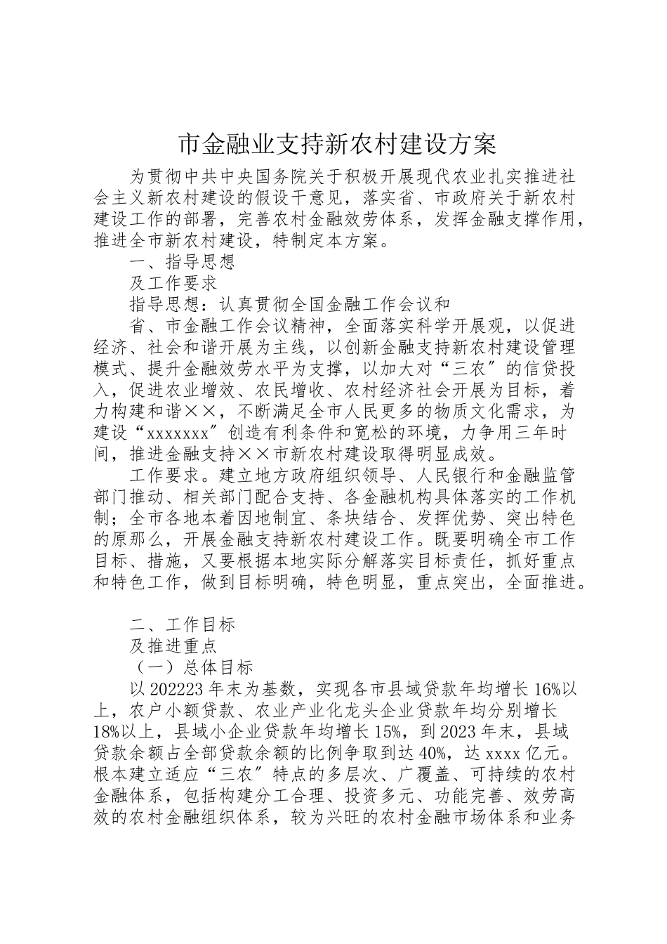 2023年市金融业支持新农村建设方案.doc_第1页
