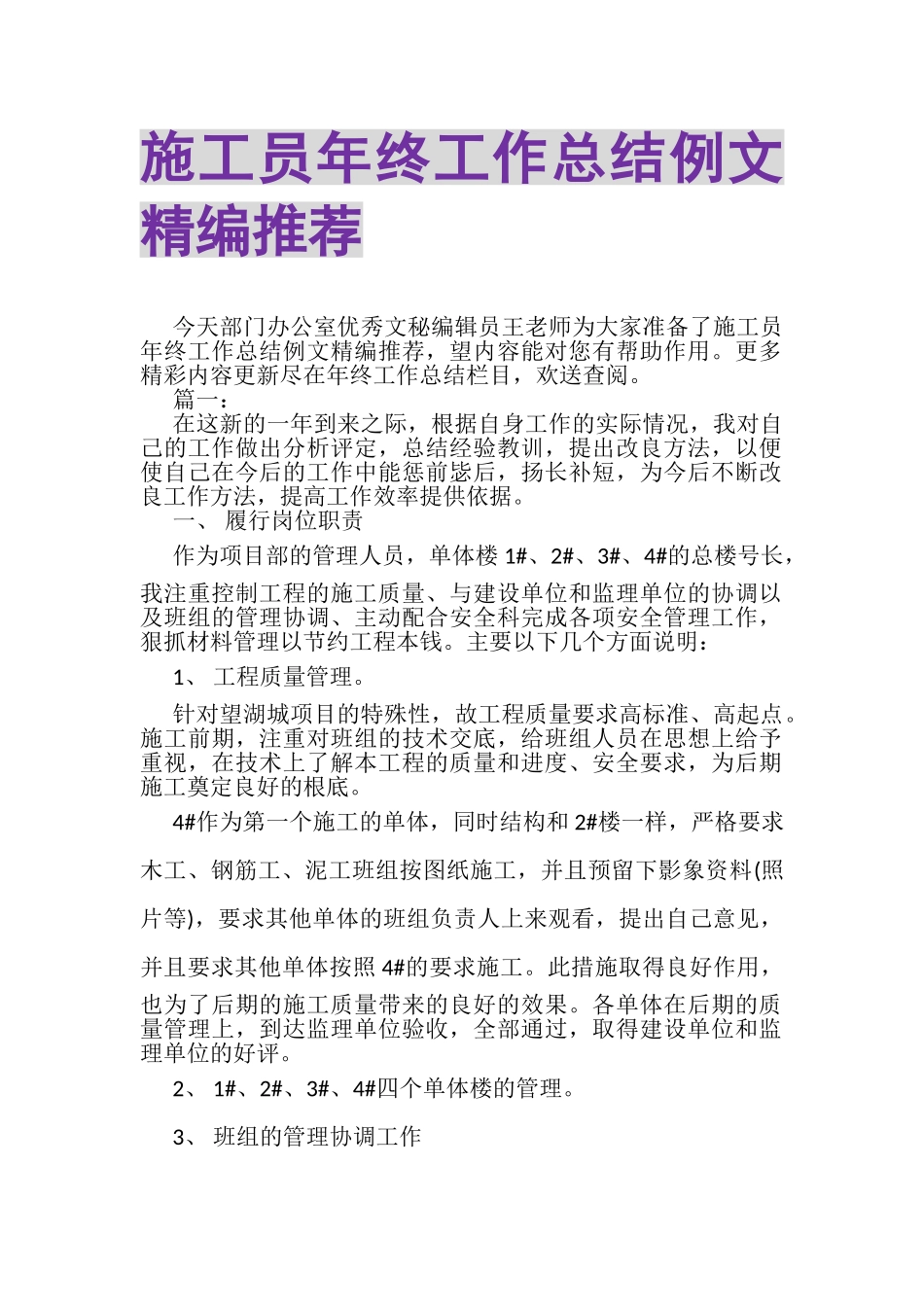 2023年施工员年终工作总结例文精编推荐.doc_第1页