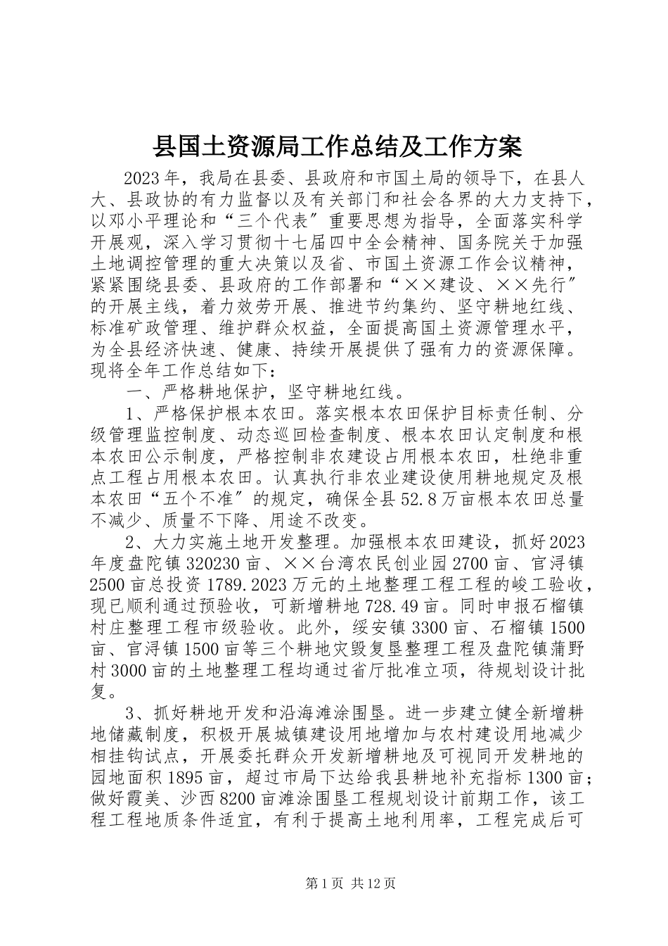 2023年县国土资源局工作总结及工作计划.docx_第1页