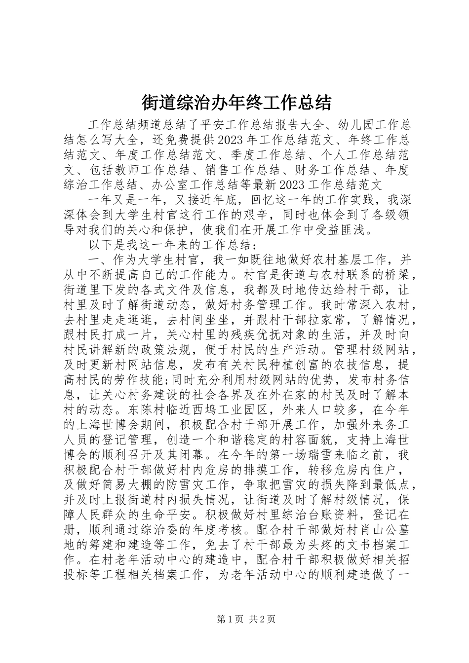 2023年街道综治办终工作总结.docx_第1页