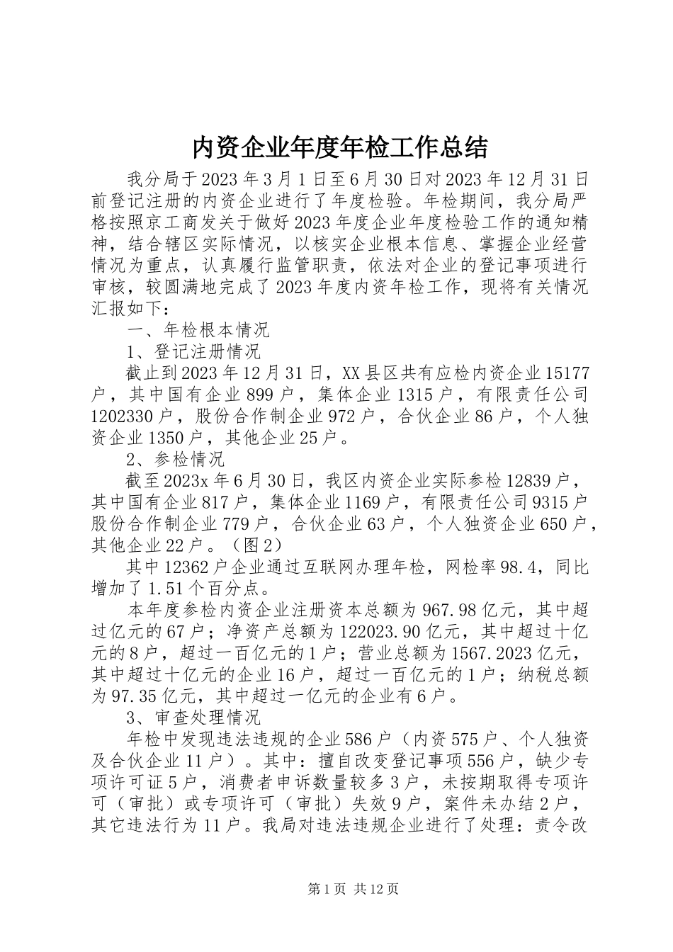 2023年内资企业年度年检工作总结.docx_第1页