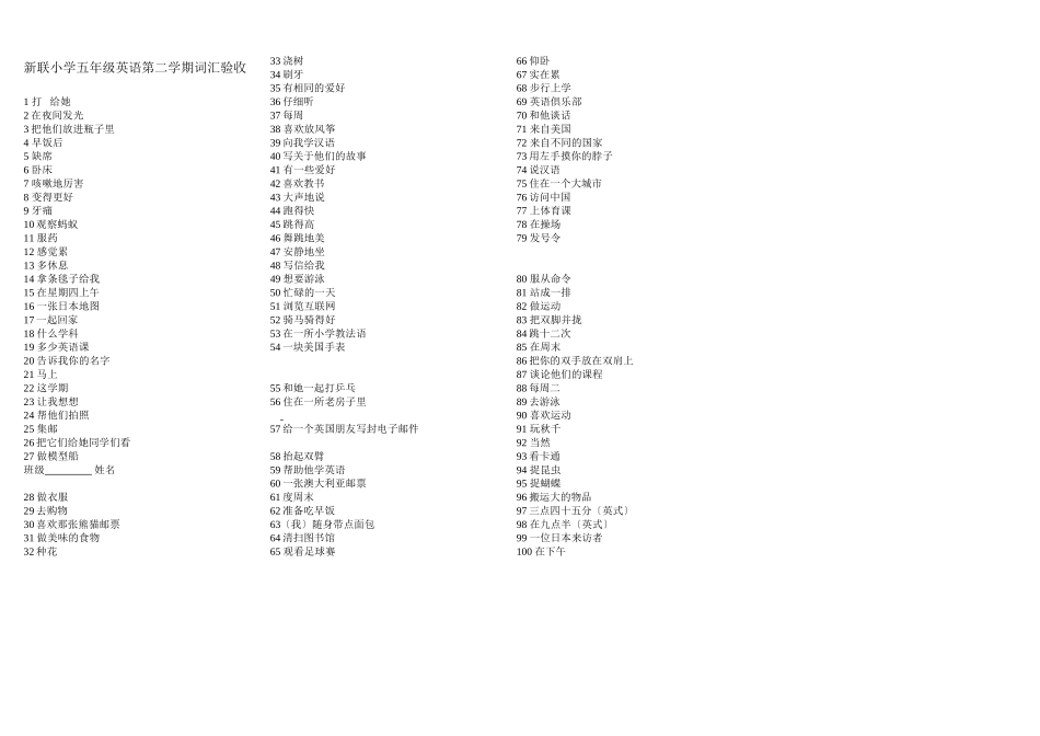2023年牛津小学五年级英语第二学期词汇验收2.docx_第1页