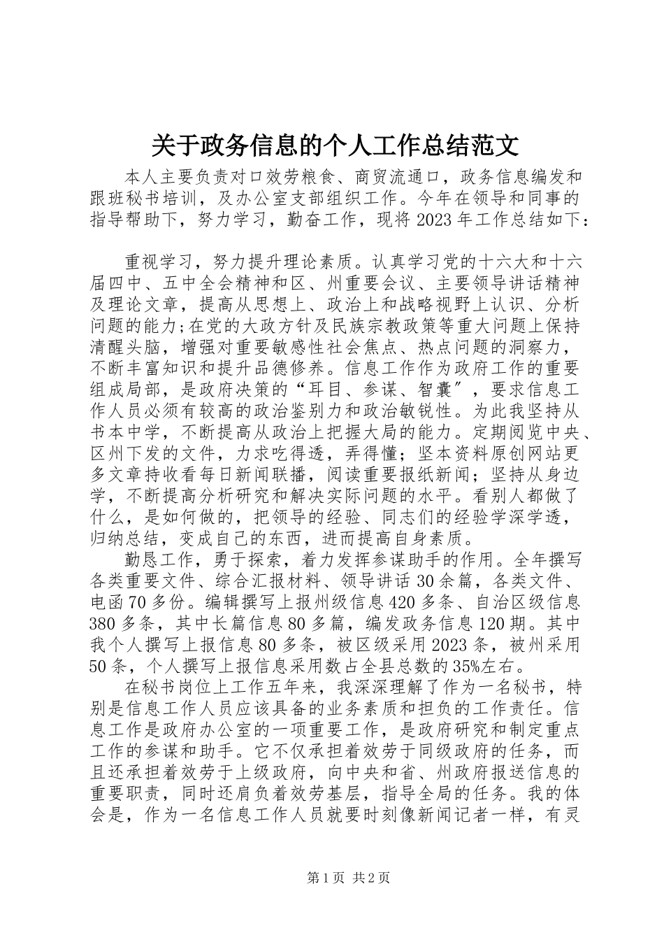 2023年政务信息的个人工作总结.docx_第1页