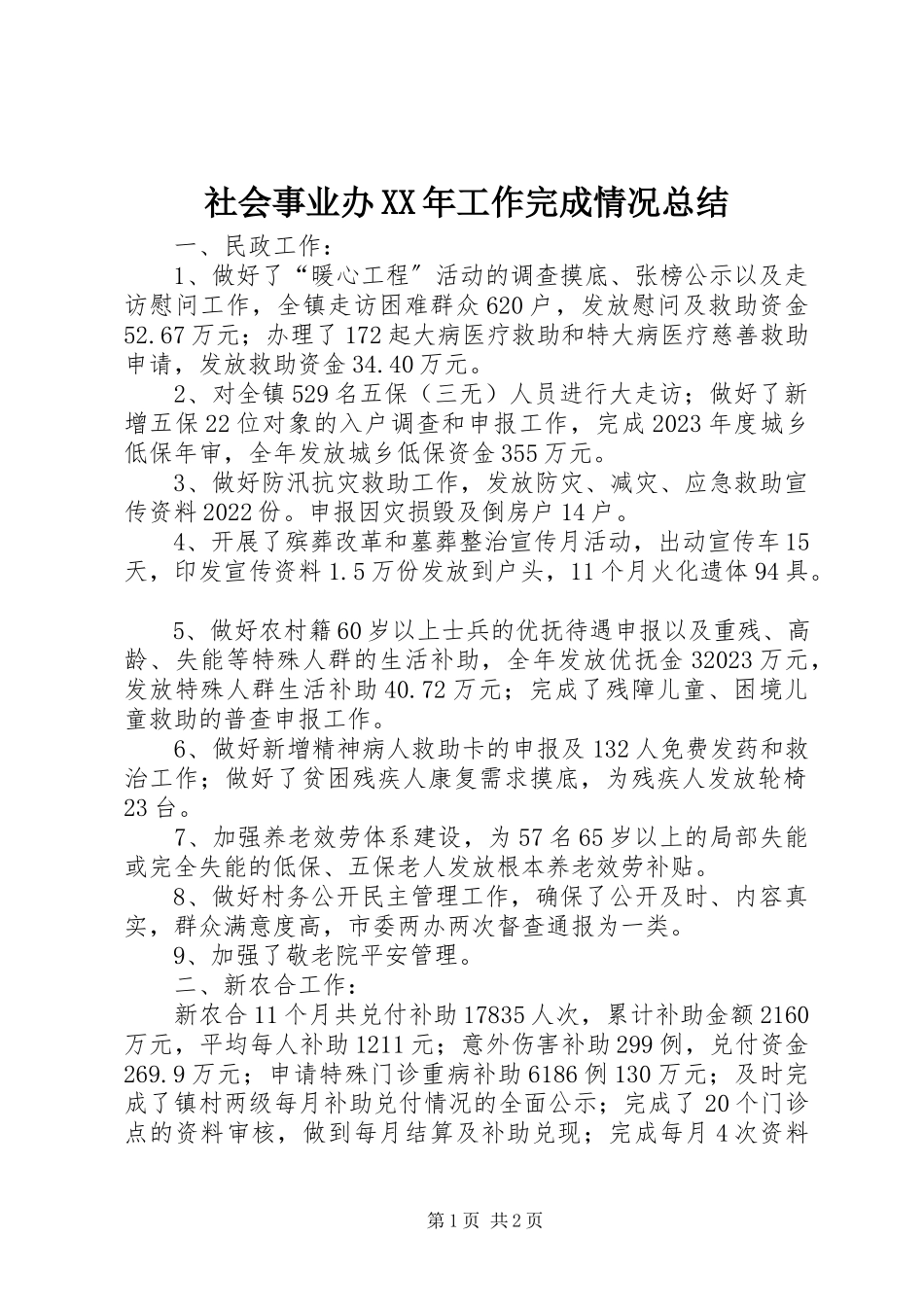 2023年社会事业办工作完成情况总结.docx_第1页