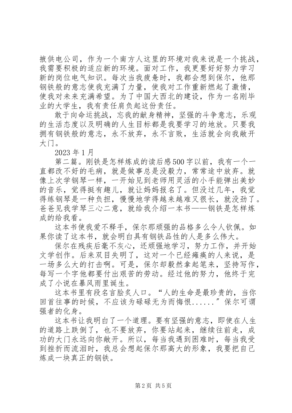 2023年《铁铁是怎样炼成的》读后感样例.docx_第2页