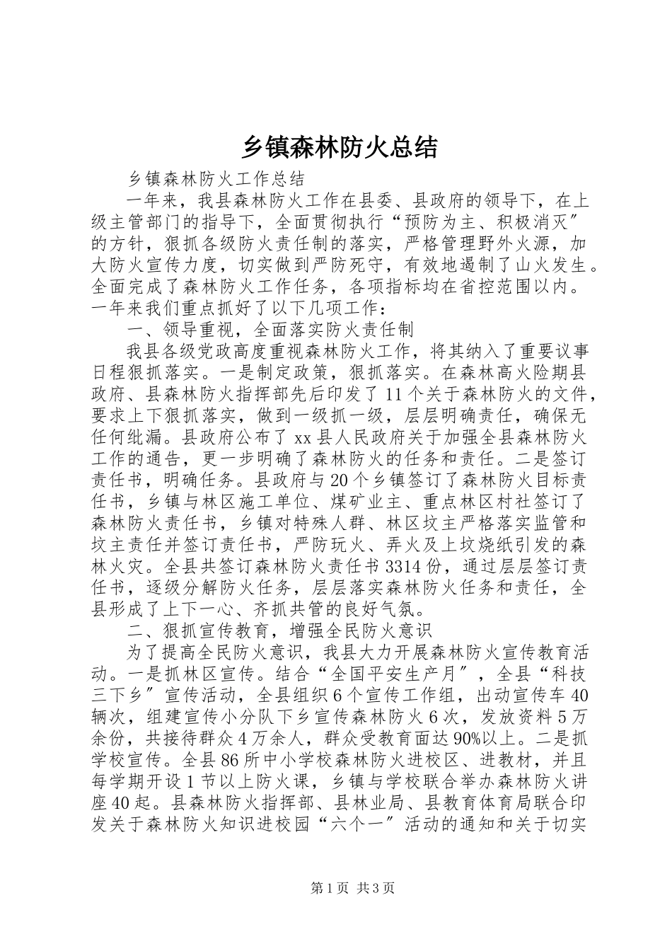 2023年乡镇森林防火总结.docx_第1页
