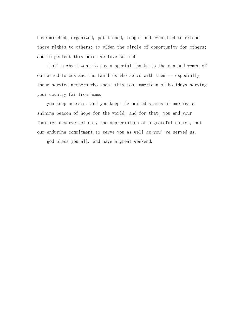 2023年ObamasWeeklyAddressCelebratingIndependenceDay.docx_第2页