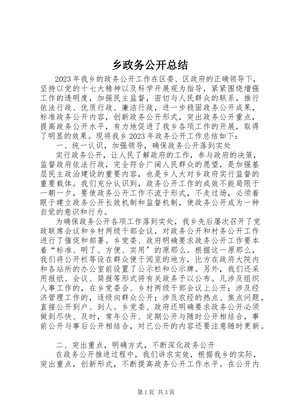 2023年乡政务公开总结.docx_第1页
