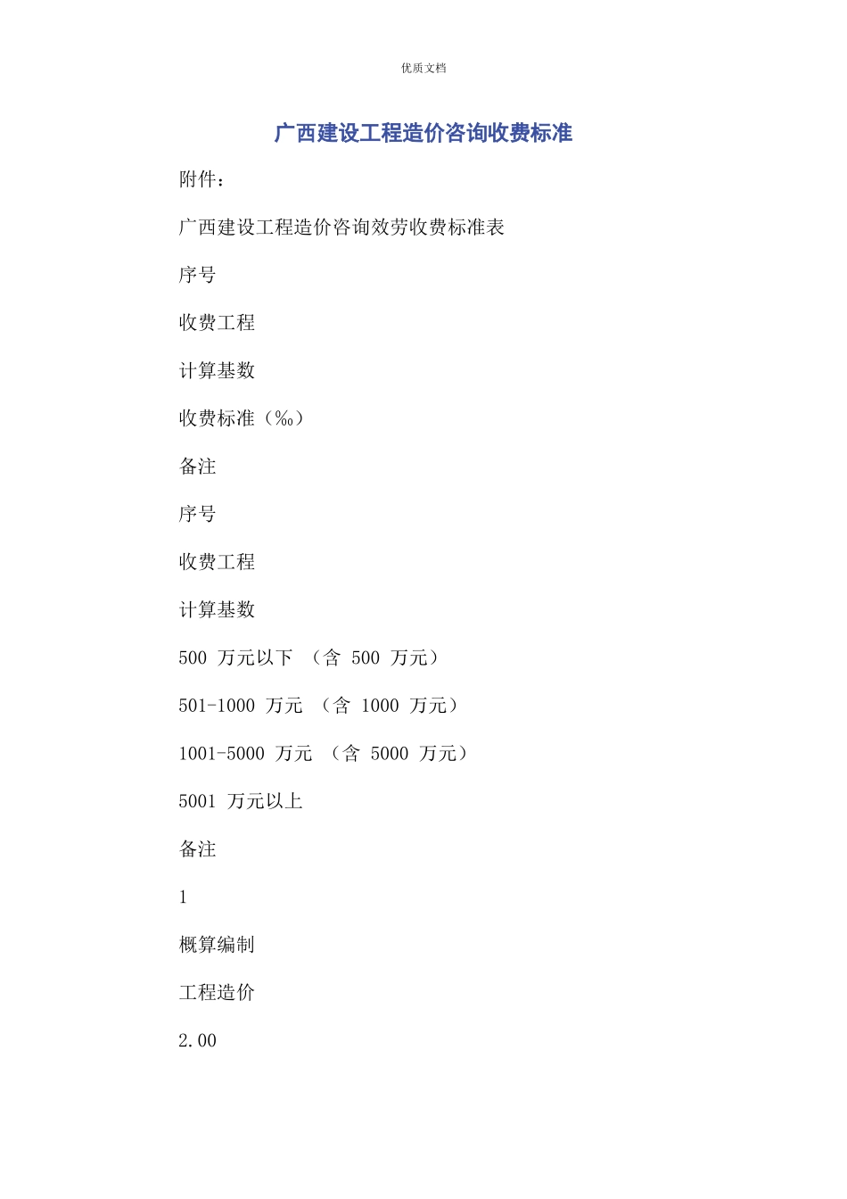 2023年广西建设工程造价咨询收费标准.docx_第1页