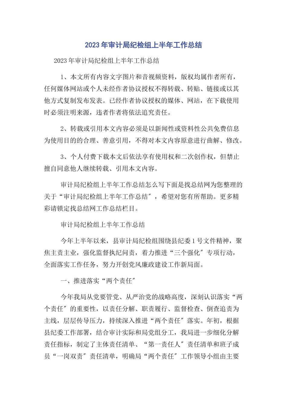 2023年审计局纪检组上半工作总结.docx_第1页