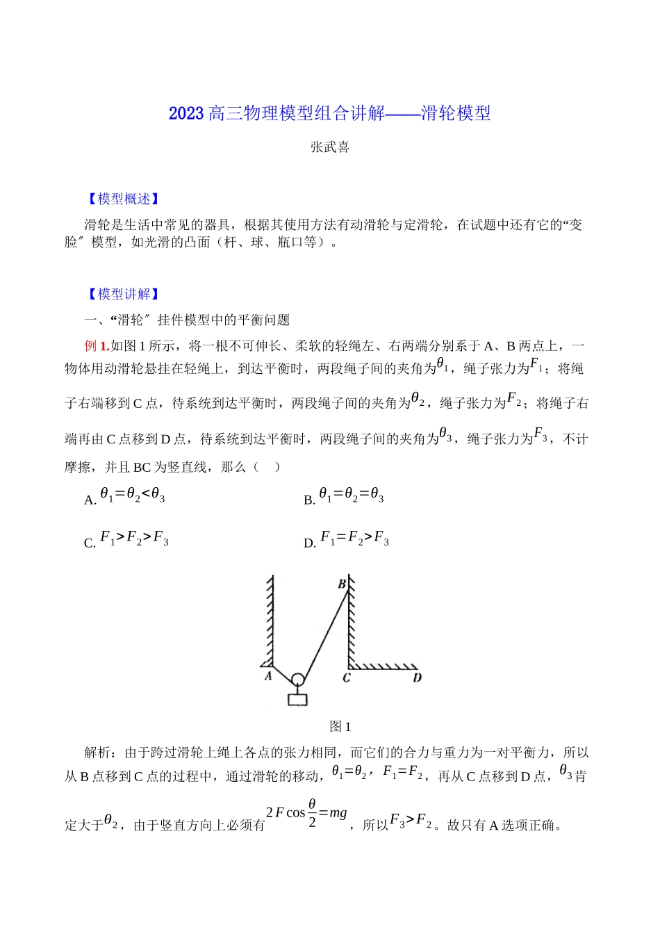 2023年高三物理模型组合讲解滑轮模型doc高中物理.docx_第1页